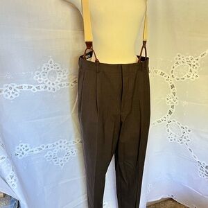 Lands' End Men's Dark Brown Dress Pants with Tan Suspenders